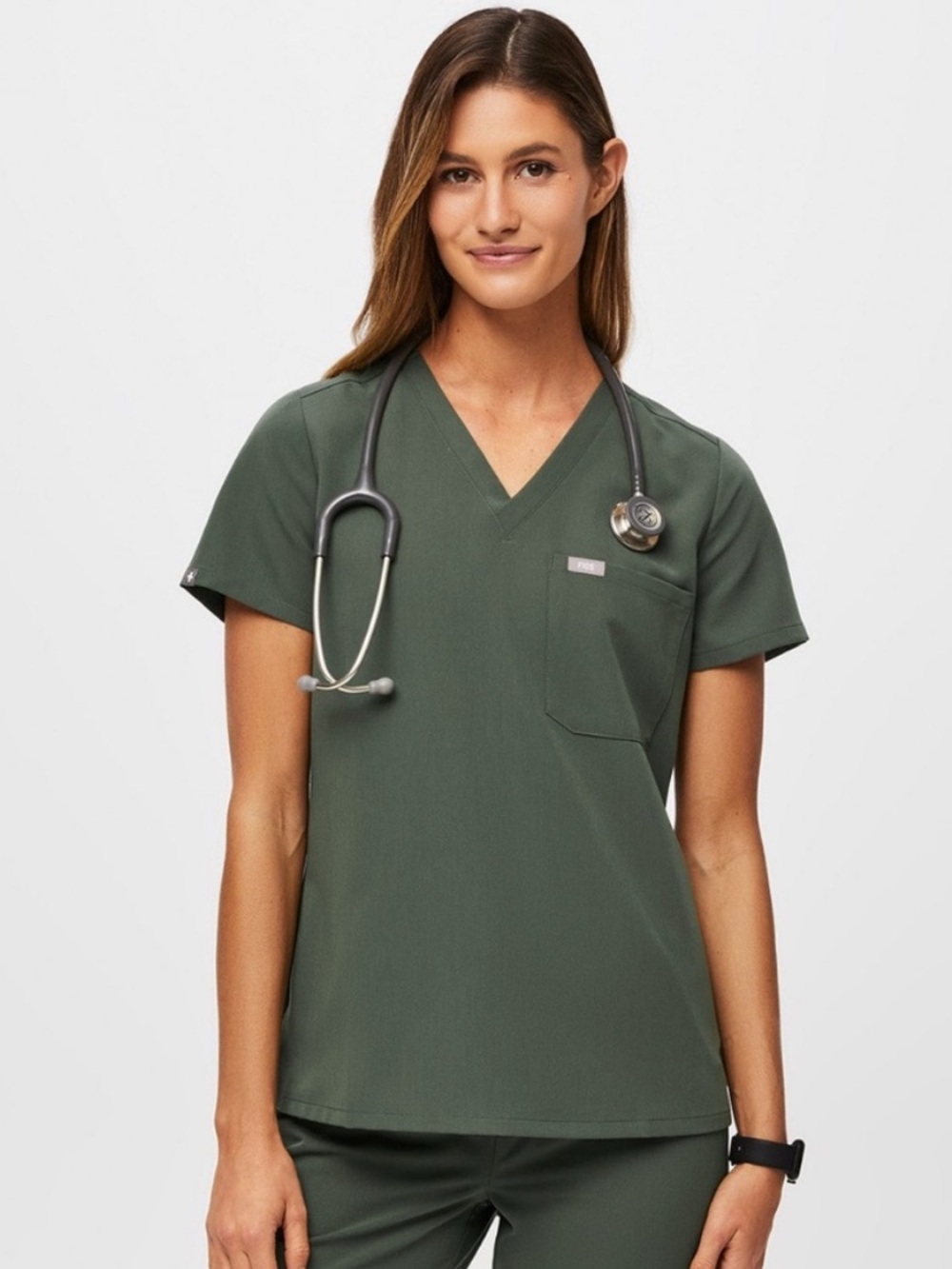 Figs Women’s Caterina One Pocket Scrub Top Short Sleeve Moss Small